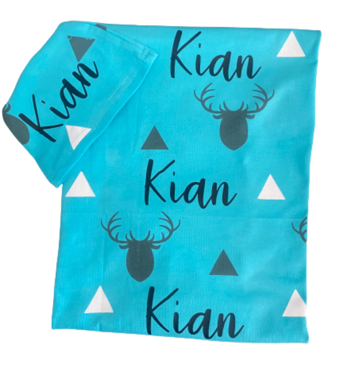 BLUE REINDEER BABY BLANKET + BEANIE