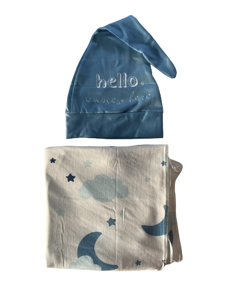 BLUE MOON BABY BLANKET + BEANIE
