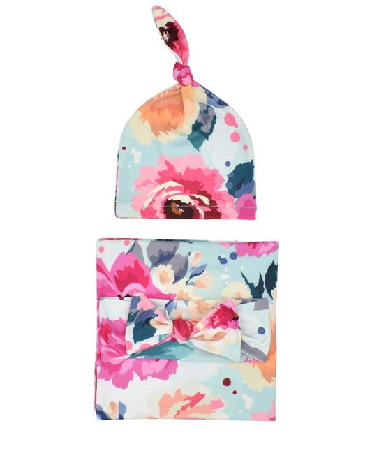 FLORAL BABY BLANKET + BEANIE