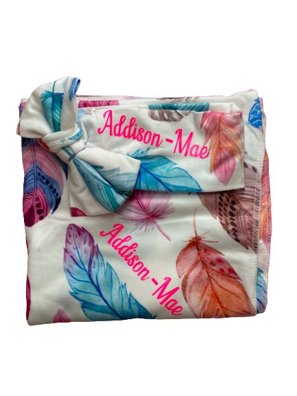 FEATHER BABY BLANKET + HEADBAND