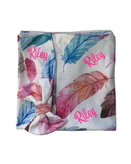 FEATHER BABY BLANKET + HEADBAND